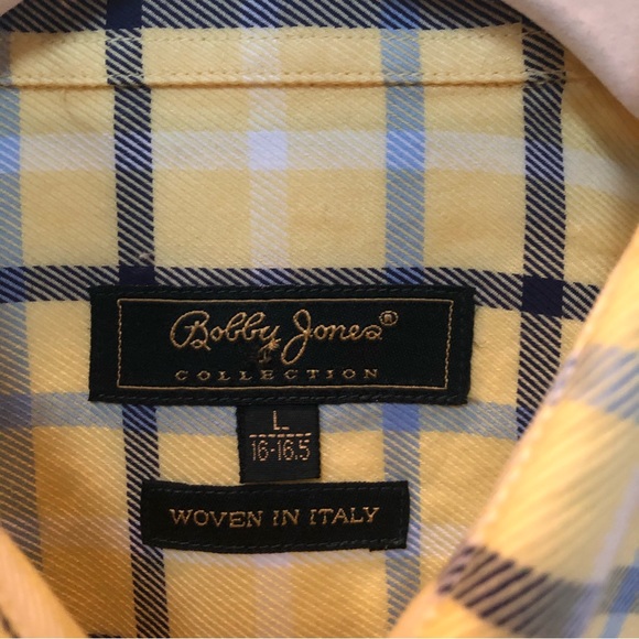 Bobby Jones yellow plaid light weight cotton flannel size L 16-16.5 EUC - Picture 3 of 4
